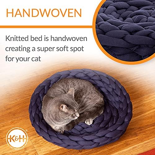 K & amp; H proizvodi za kućne ljubimce pleteni krevet za mačke, okrugli fleksibilni krevet za kućne ljubimce Navy 17 X 4 inča