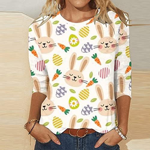Uskršnje košulje za žensko ljeto 3/4 rukave majice smiješna zečica jaja grafički majica majica labavi