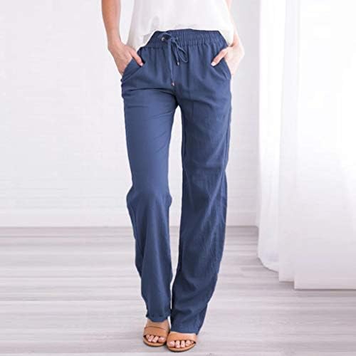 Ženske posteljine hlače Ljeto ravne široke pantalone za noge crteći visoke pantalone sa visokim strukom
