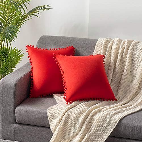 Jastuk za bacanje dezena 18x18 crveno: 2 pakovanje ugodnih mekih Pom-Poms ruljnog kvadratnog