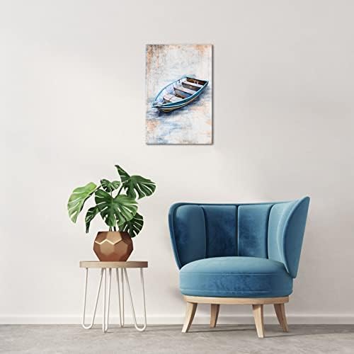 KLVOS Nuatical Wall Art plavi čamac platno štampa apstraktni pejzaž okeanske plaže moderne