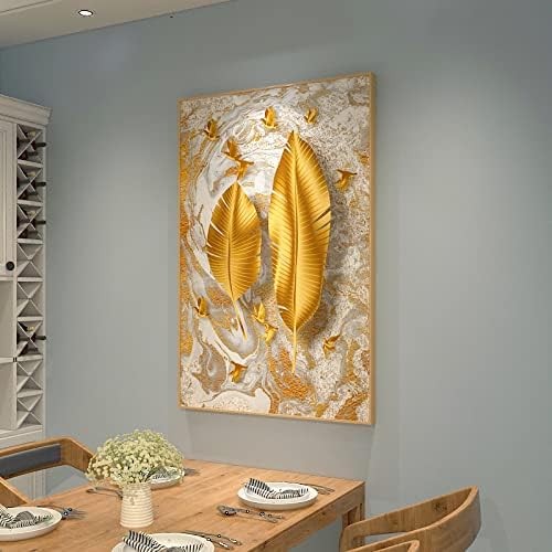 Ručno oslikana vertikalna uljana slika - apstraktni list zlatne banane velike veličine Ulazna umjetnička