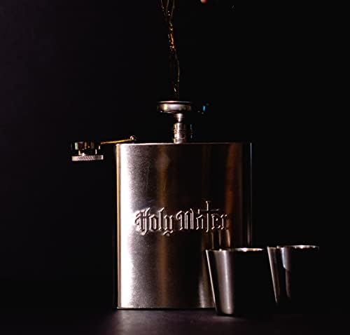 Holy Water Hip set tikvica sa čašama i lijevkom, drži 6 oz, Drakula tematski, dizajn od nehrđajućeg