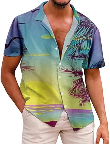 Beuu Muške havajske majice kratki rukav ljetni plažni vrhovi dolje tropsko cvjetno drvo ispisa opušteno