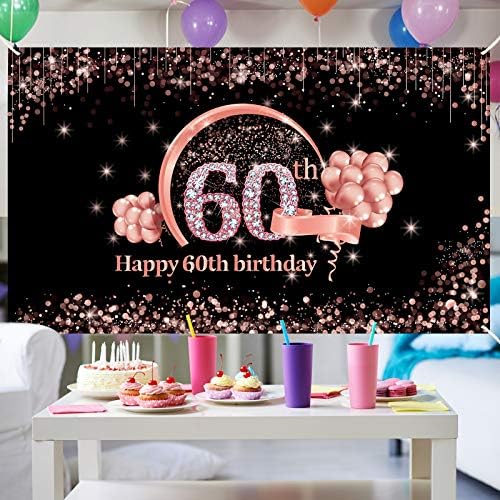 Lnlofen 60. rođendan Banner dekoracije pozadina za žene, Extra Large 60 godina Rođendanska zabava dekor