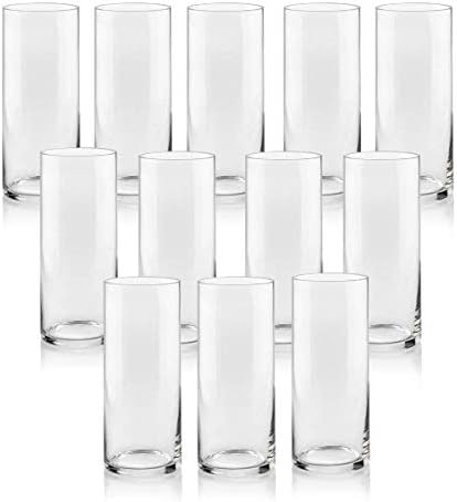Set od 12 staklenih cilindarskih vaza visokih 10 inča - višestruke upotrebe: stup svijeća, plutajući