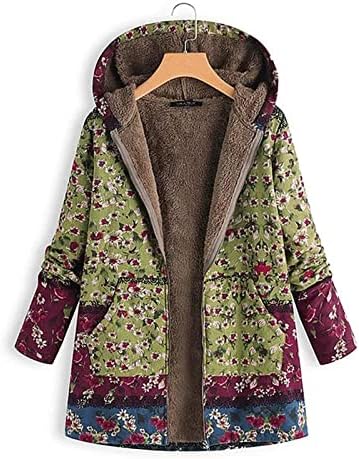 Zimska topla kapuljača Boho colorblock Print Overcoat, plus veličine Zip up jakna sa kapuljačom od runa