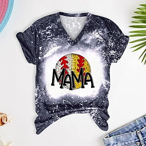 Pbnbp Majčin dan ljetna bluza za žene Tie Dye V vrat Loose Fit Bejzbol mama majice štampane kratki