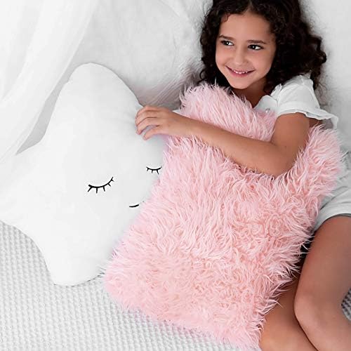 Perfectto snop - 4 ukrasne jastuke za djevojčice - zvjezdani jastuk Fluffy bijeli, krzneni ružičasti jastuk,