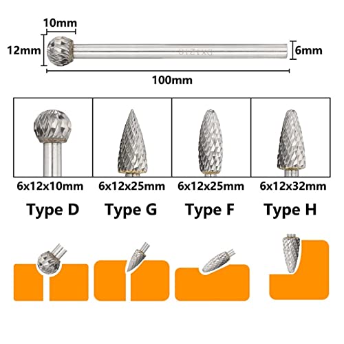 6mm Shank Tungsten Carbide Rotary Burrs Bit dvostruko rezana rotaciona datoteka za metalne ručne alate D/F/G