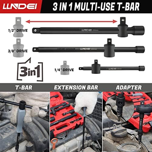 LLNDEI 43kom Set dodatne opreme za utičnicu za pogon 1/4 3/8 1/2 inča, 3/8 1/2 inča Dvostruka glava 72-zubna
