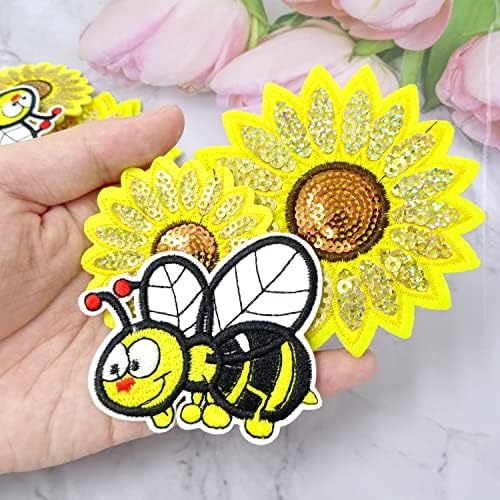 Honbay 12pcs Slatka pčela i suncokret zakrpa ukrasni vezeni zakrpe koji šivaju / gvožđe na aplikacijama za