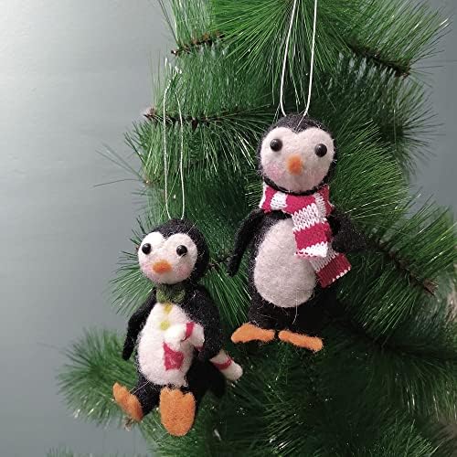 ZJHBONE Chrismas Ornament vuneni filc ornament viseći Pingvin 2 komada za Decora božićno drvce