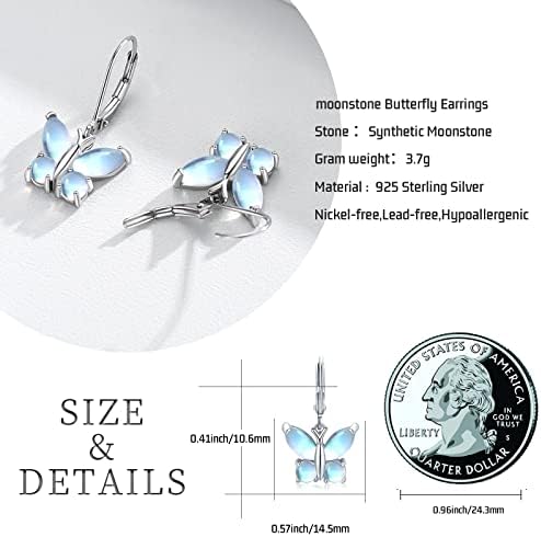 925 Sterling Silver Butterfly naušnice Moonstone Drop Dangle naušnice hipoalergeni Moonstone