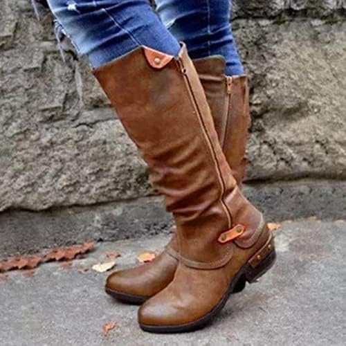 Sinzelimin čizme za žene Western Cowboy čizme koljena Visoke čizme s niskim potpeticama Neklizajuće