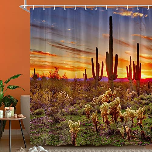 Moyrisou American Saguaros zavjesa za tuširanje, zapadni pejzaž zalazak sunca Pustinjski kaktus Kupatilo zastori,