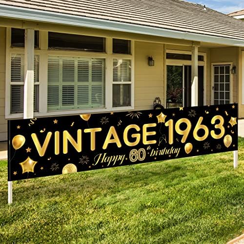 60th birthday Banner dekoracije za muškarce crno zlato Vintage 1963 Party Backdrop yard Sign šezdeset godina