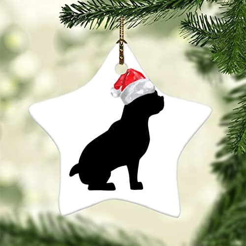 3 inčni Božić pas Mops Pet Silhouette Ornamenti pas sa Santa šeširom Star ornamenti za djecu Dječaci Djevojčice