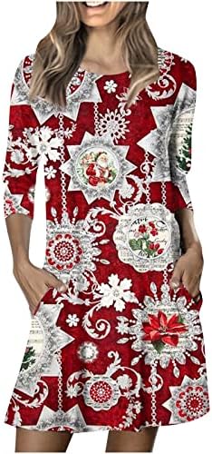 RUZIYOOG Ženska ležerna haljina Božić s dugim rukavima modna grafička tiskana tunika haljina od labave