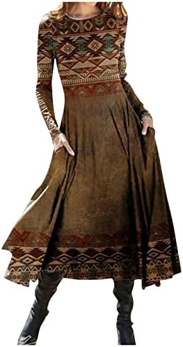 Haljina NOKMOPO PLUS Veličina za žene modni ležerni otisak okruglih vrata s dugim rukavima