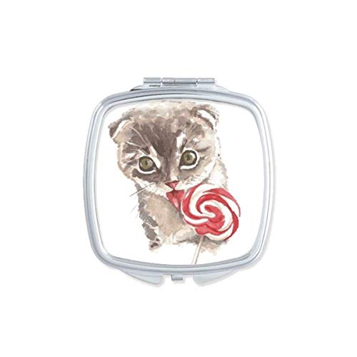 Little Cat Lollipop Akvarelno Ogledalo Za Životinje Prijenosno Kompaktno Džepno Šminkanje Dvostrano Staklo