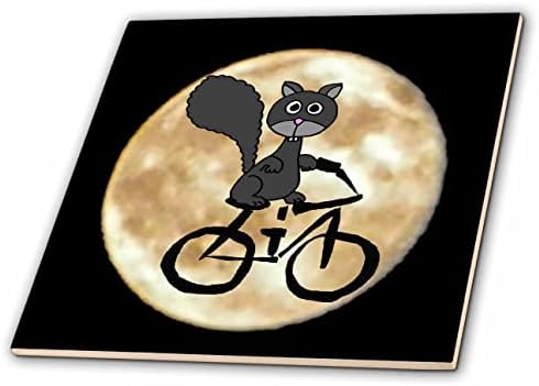 3drose Cool Fun Cute Flying veverica riding Bicycle and Full Moon Cartoon-Tiles