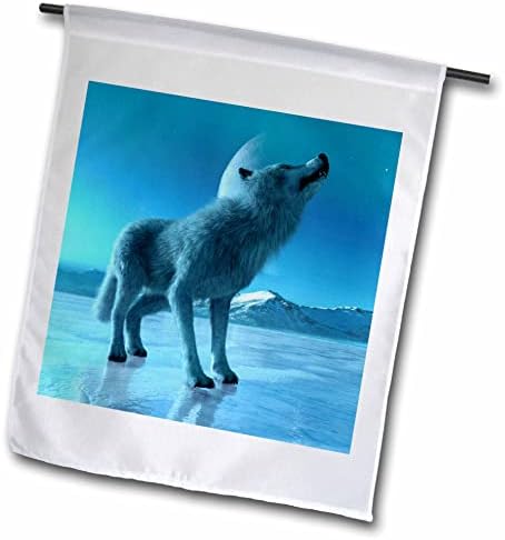 3drose Boehm grafička životinja - vuk zavija na Arktičkom mjesecu - zastave