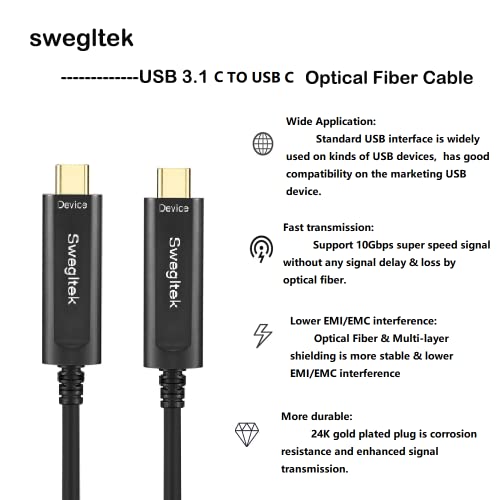 Fiber optički USB 3.1 Tip C kabel USB C do C kabel 10Gbps 10m Kompatibilan sa industrijskim fotoaparatom,