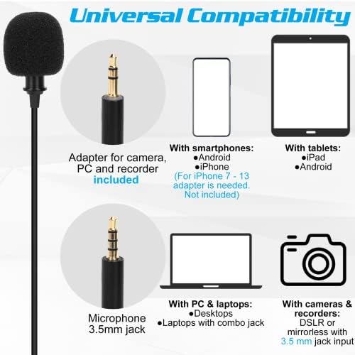 Profesionalni ocena lavalier rever mikrofon za vivo Y97 kompatibilan sa iPhone telefonom ili blogovima fotoaparata Vlogging ASMR snimanje video maleni mikrofon s jednostavnim isječkom na sistemu