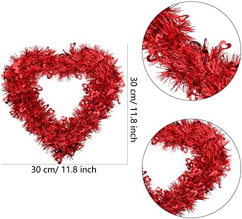 HACONBA 4 PACK Valentinovo Heart Tinsel vijenci crvene folije u obliku srca u obliku srca za valentinovo