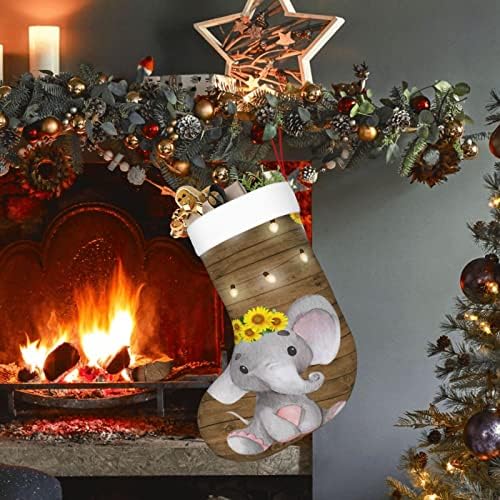 YileQuan 18 inča Božićne čarape Klasične čarape, suncokret Slon drveni pod, za obiteljski odmor