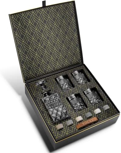 Whisky Decanter Poklon Set sa 4 čaša za koktel & ručno rađeno granitno kamenje za hlađenje viskija -