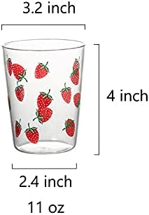 Sizikato Set od 2 čaša od prozirnog stakla, čaša od ledenog čaja od 11 Oz, slatki uzorak jagode