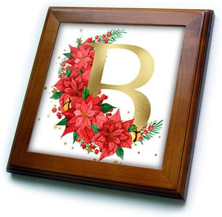 3drose elegantna slika zlatnog monograma početna B Poinsettia Floral - Framed Tiles