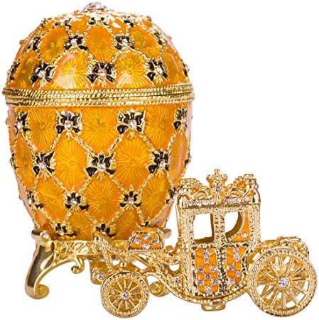 danila-suveniri u stilu Faberge carsko krunidbeno jaje/sitnica sa draguljima sa kočijom 4 žuta
