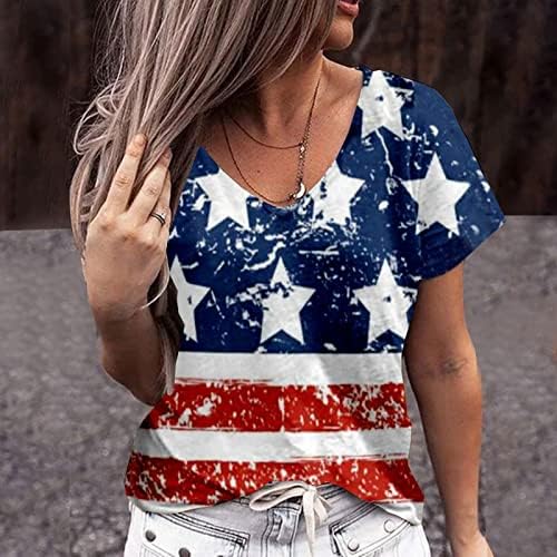 Brunch Camisole Dame kratki rukav V izrez Američka zastava Grafički mršavljenje Tunic Bluze Camisole T