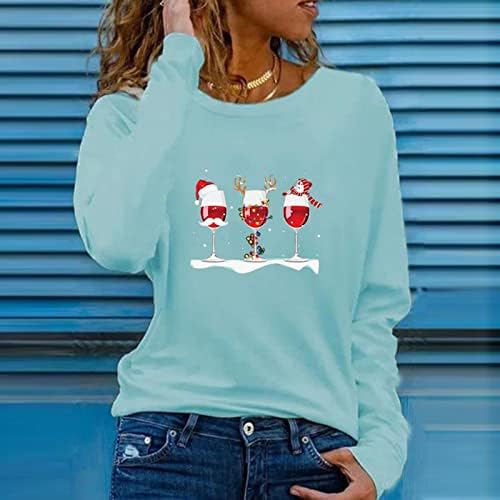 FANDREAM pulover Dukseri za žene Božićne print Crewneck majica Warm Plus Size Poslovni povremeni vrhovi