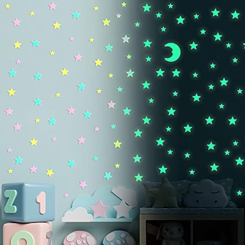 DTLIFEK 100pcs Glow in The Dark Stars zidne naljepnice svjetleće Mjesečeve naljepnice za plafon 3D fluorescentna