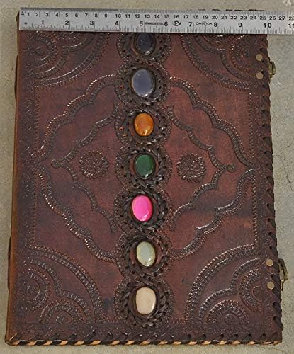 Prava kožna umjetnička kožna časopis Sedam Chakra Srednjovjekovnog kamena reljefna ručno rađena knjiga