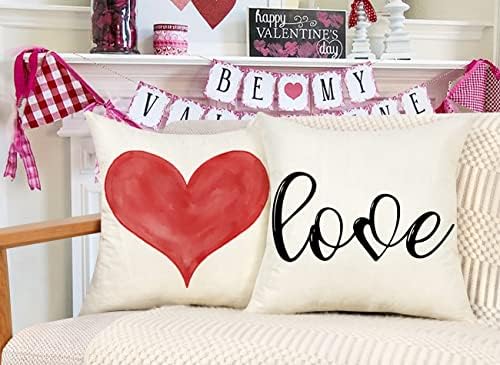 Četvrti jastuk za Valentines navlaka 18x18 set od 4 Hello Valentine Spring Seoski dekor Crveno