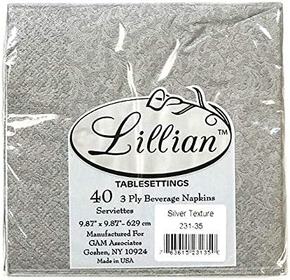 Lillian Stoloviti 3-slojni teksturirani napitak Papir salvete, 9 7/8 x 9 7/8, srebro