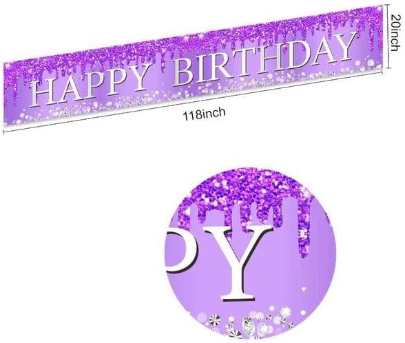 Purple Silver Happy Rođendan ukrasi za žene djevojke, sretan rođendan dvorište baner potpisuju zalihe,