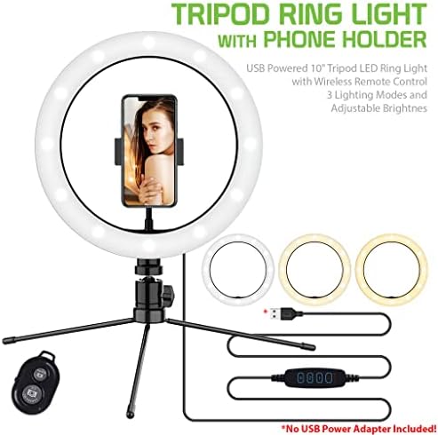 Svijetlo selfi prsten trobojno svjetlo kompatibilno sa vašim Samsung Galaxy J7 Prime Duos 10 inča s daljinskim