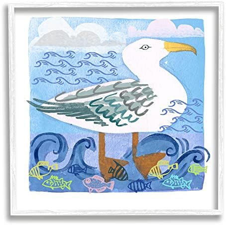 Stupell Industries hirovita ptica galeb slojeviti okeanski talasi slika uokvirena zidna umjetnost, dizajn