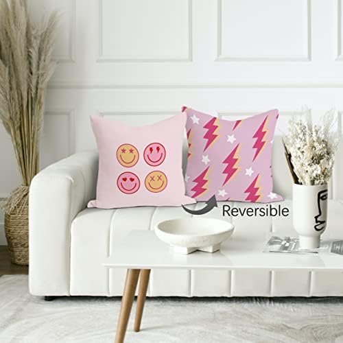 Osmijeh Lice Light Reverzibilni jastuk za bacanje navlaka za ružičaste ružičaste ružičaste sobe