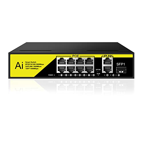 Terow 10 Port Poe prekidač, Gigabit Ethernet prekidač sa 8 Port Poe +2 uplink + 1 SFP utora Neupravljana