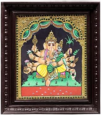 Egzotična Indija 13 x 18 Ganesha Gospodar prosperiteta Tanjore slika / tradicionalne boje sa 24k zlatom