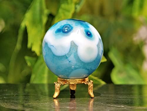 Vrhunsko polirano plava plava kremenska kristalna prirodna kamena sfera sa zlatnim postoljem Čakre