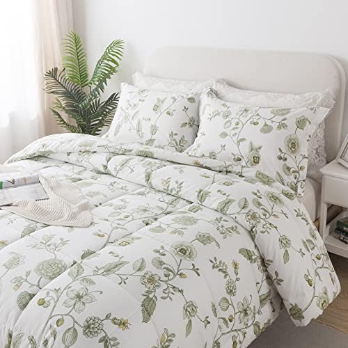 Lemfux pamuk kraljica zelena cvjetna kompleta za posteljinu, obrtati lepršave lagane seoske kuće u stilu,
