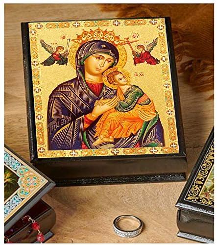 Needzo Djevica Mary Rosary Box Molitveni nakit od perle Drvena kutija za nakit, vječna pomoć vjerski poklon